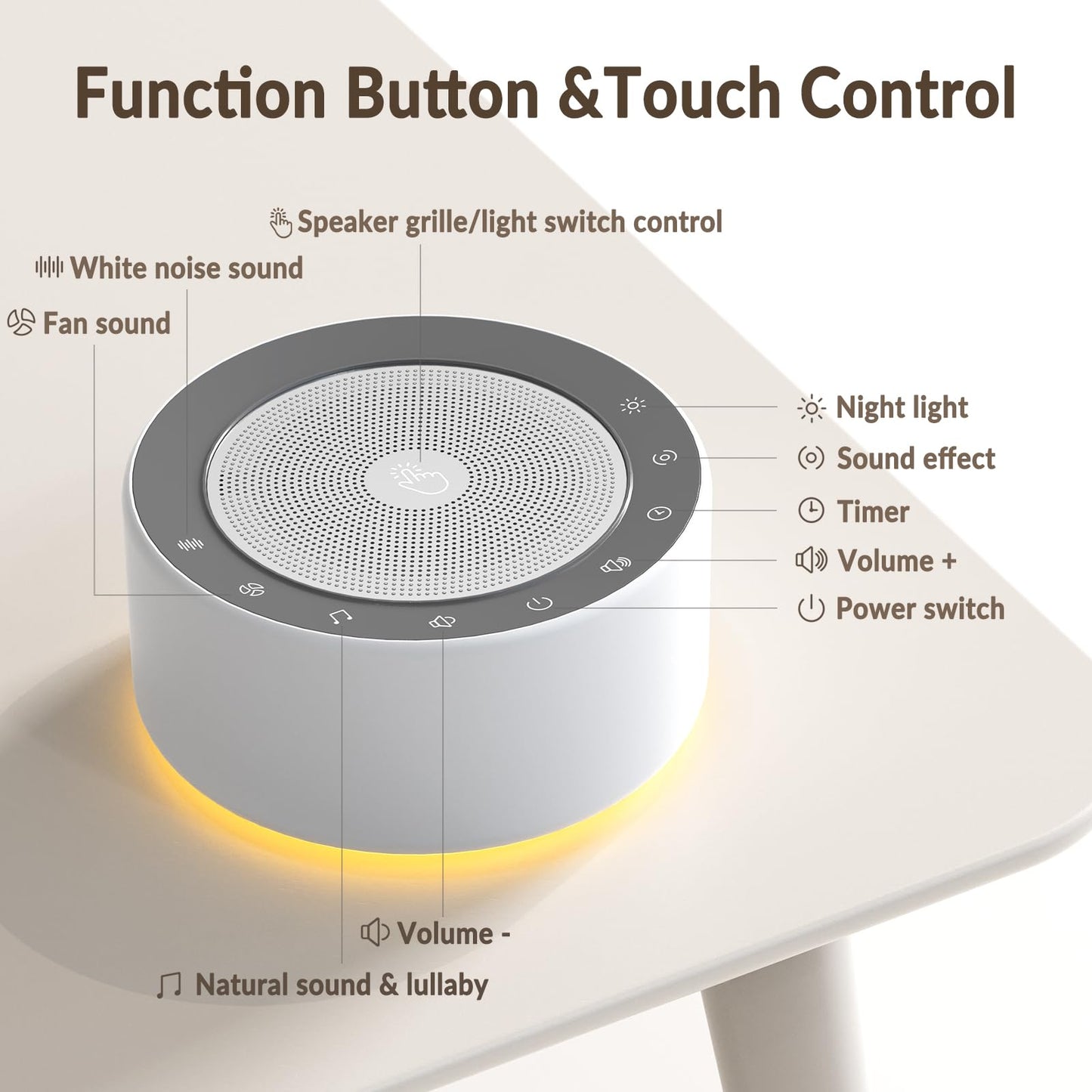 Kipcush White Noise Machine with Nursery Lamp | 30 Soothing Sounds, 8-Color Night Light, 8H Timer