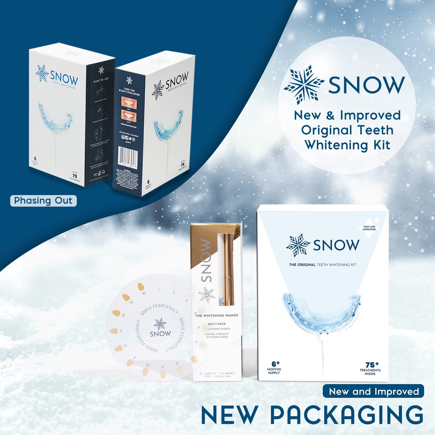 Snow Teeth Whitening Kit - LED Mouthpiece, Hydroxyapatite, 3 Wands