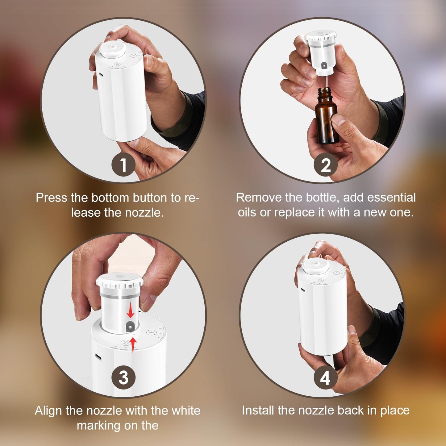 KONCHILE Waterless Essential Oil Diffuser | Battery Powered, 7-Color LED