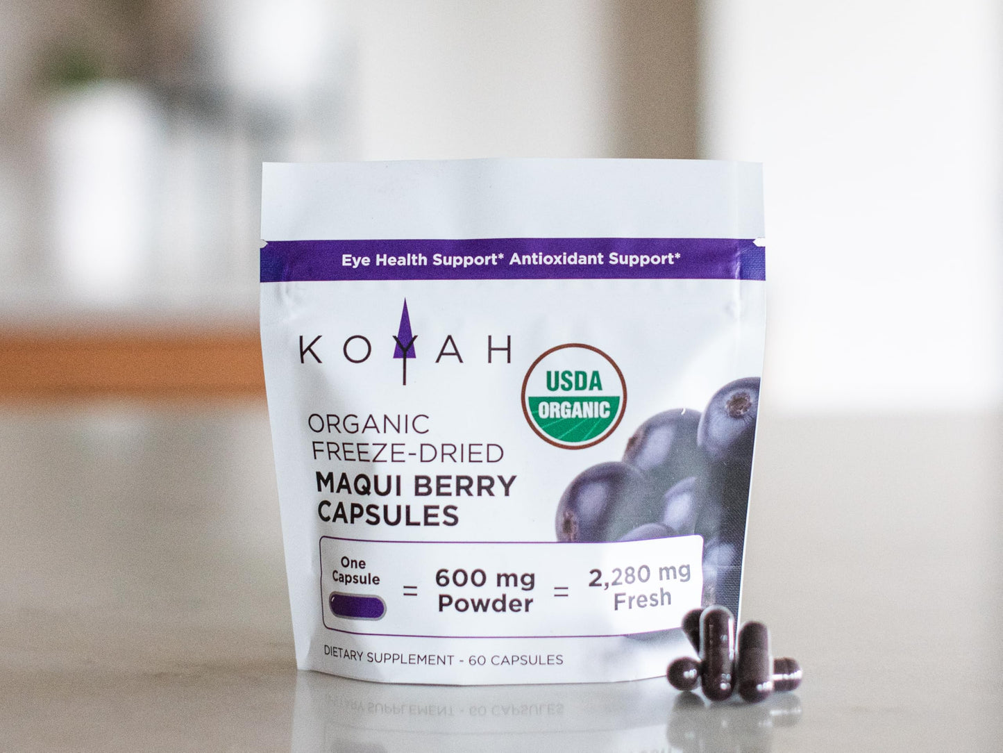 KOYAH Organic Maqui Berry Capsules – Freeze-Dried, 600 mg, 60 Capsules | Vegan, Gluten-Free, Non-GMO