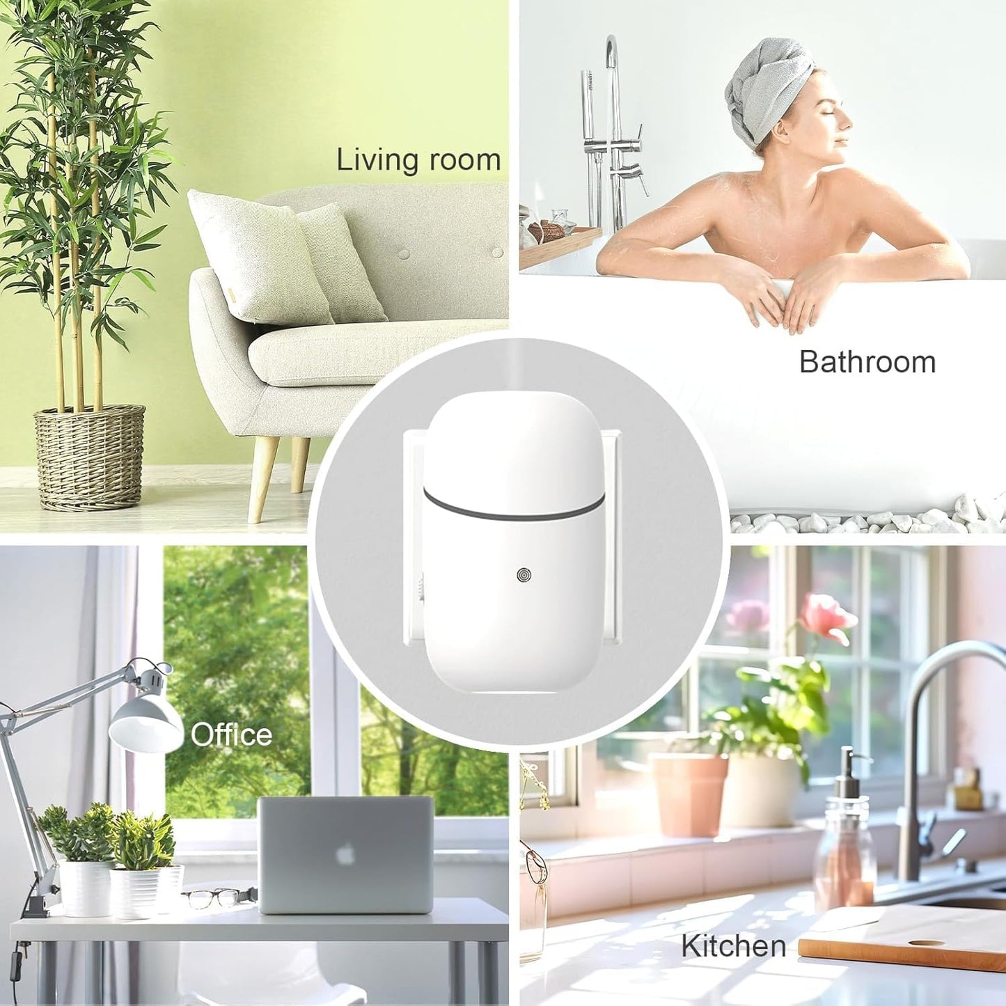 Kuandawei Plug-in Waterless Diffuser – 500 Sq Ft Coverage, Wall-Mount Essential Oil Diffuser for Home, Office, Hotel