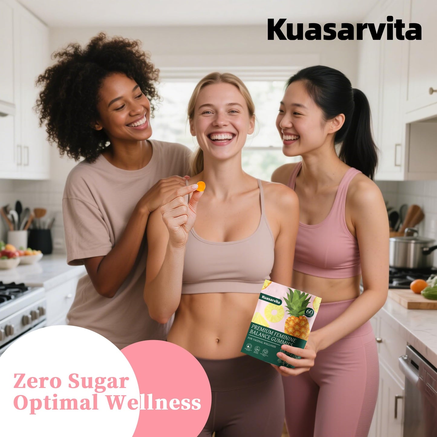 Kuasarvita Premium Vaginal Probiotics Gummies – pH Balance, Pineapple, Sugar-Free (60 Gummies)
