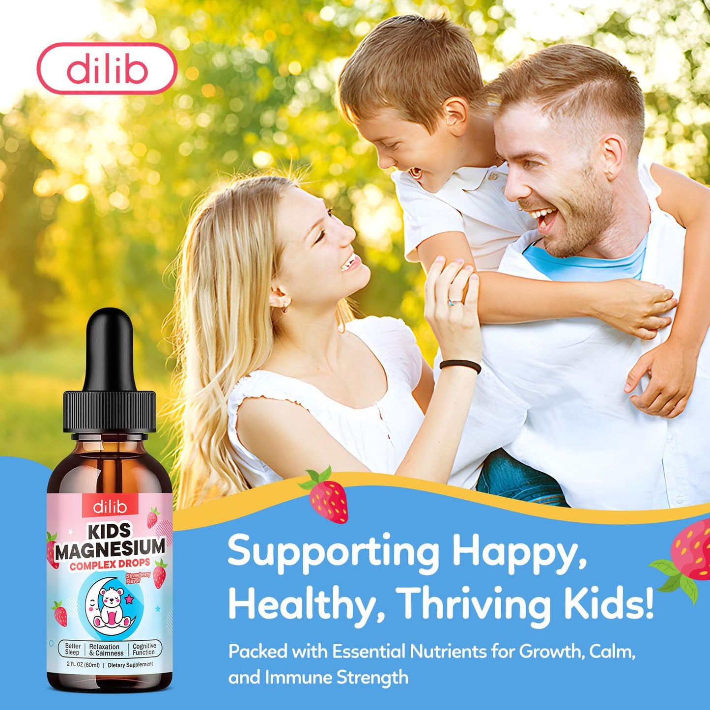 Kids Magnesium Liquid Drops – Glycinate & Citrate for Sleep, Calm, Focus, Bones