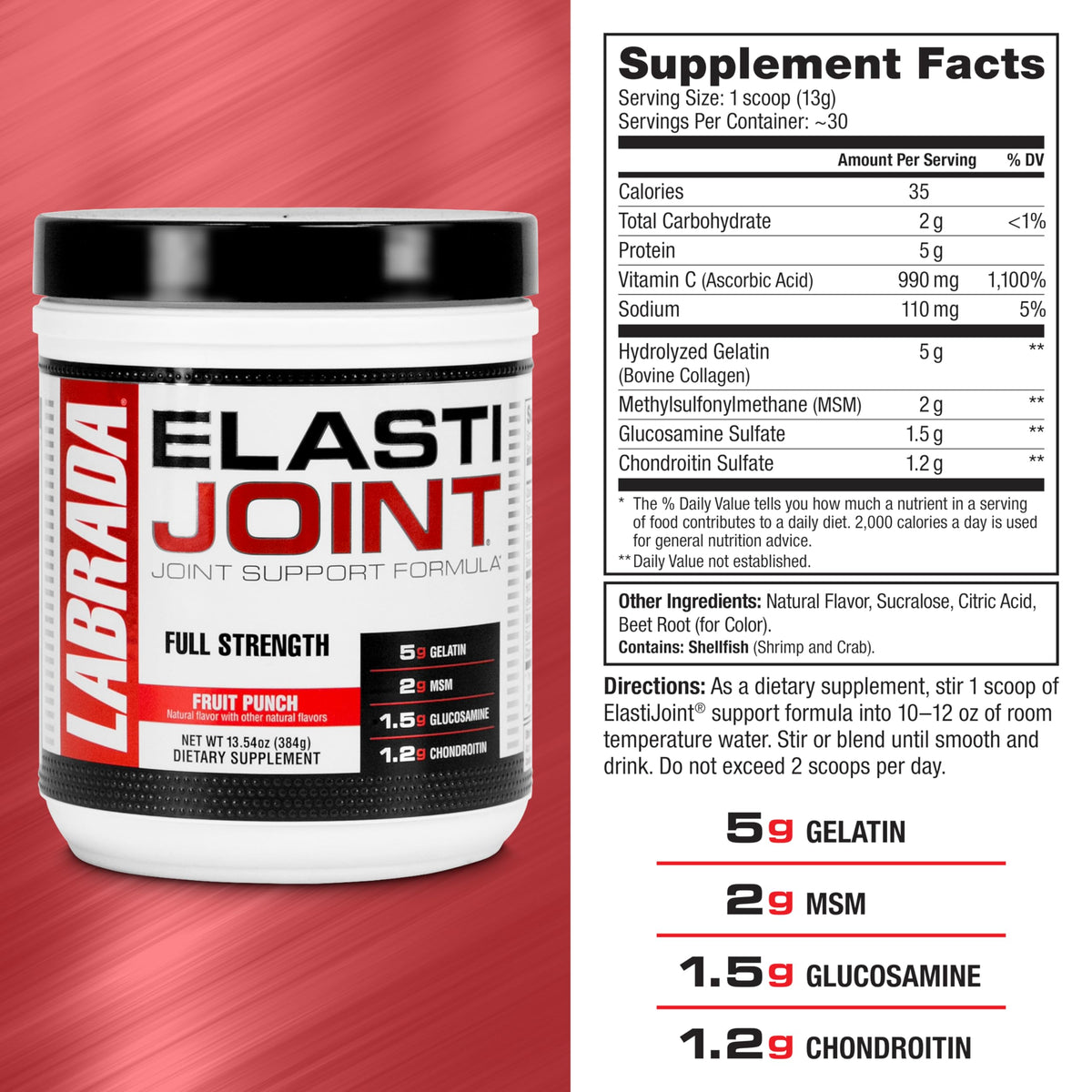 Labrada Elastijoint Fruit Punch – Glucosamine Joint Support Powder (Gluten-Free) BritishVita | Premium UK Vitamins & Wellness Supplements