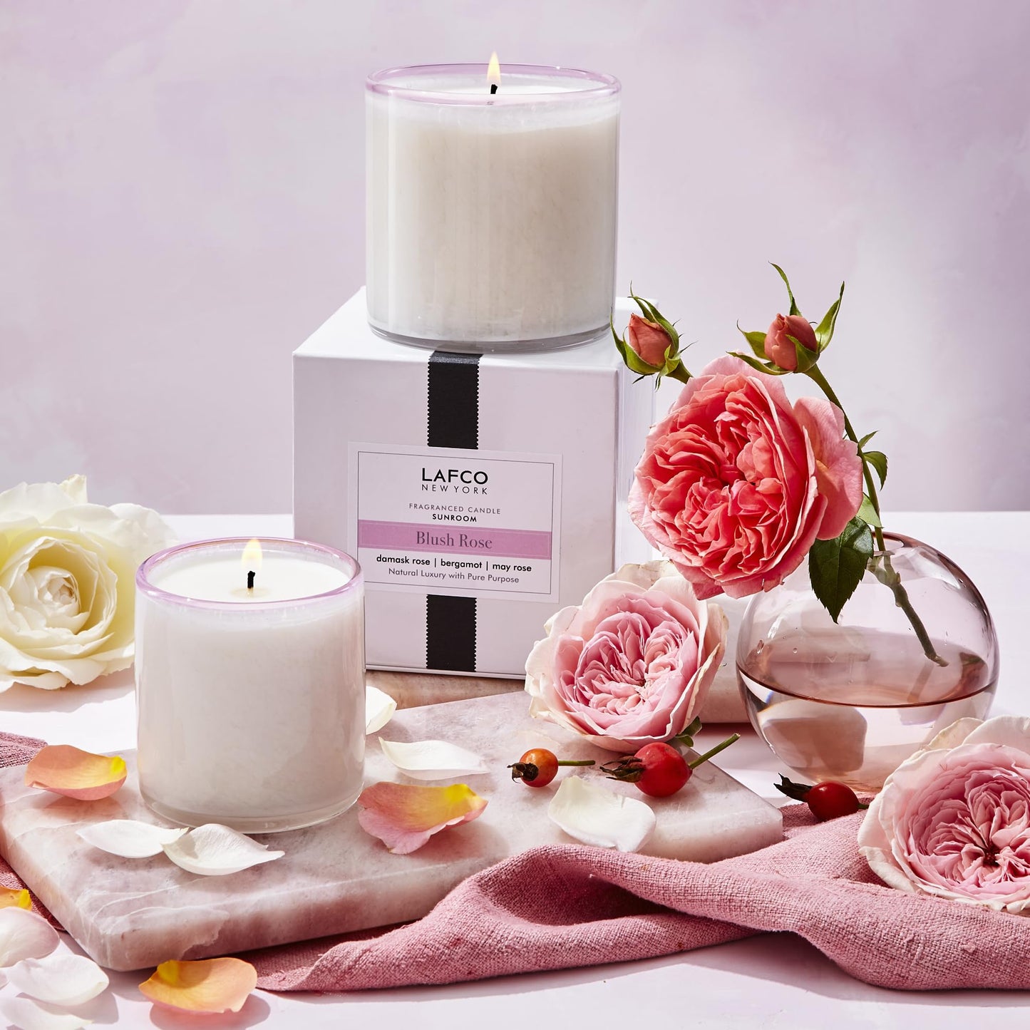 LAFCO New York Signature Candle – Blush Rose (15.5 oz, 90-Hour Burn Time)