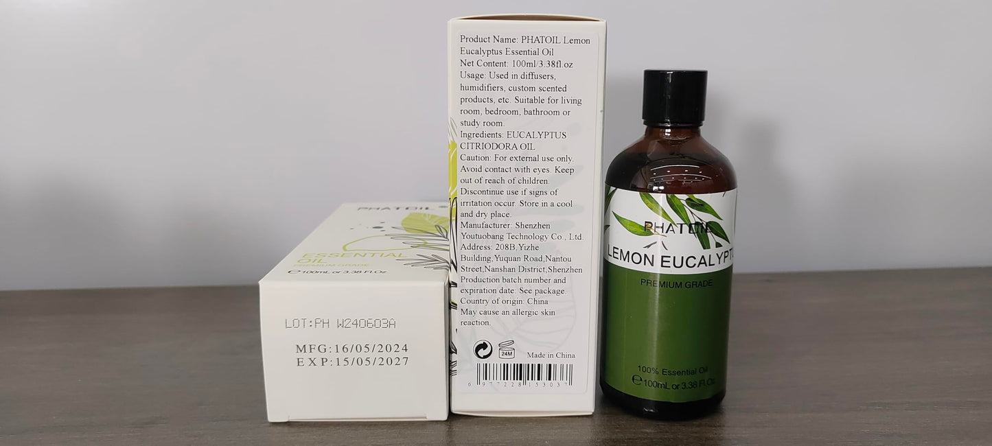 Lemon Eucalyptus Essential Oil 100ml | PHATOIL Aromatherapy for Diffusers, Soap & Candles