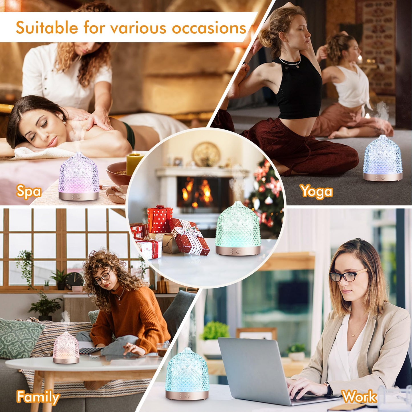 200ml Glass Reservoir Essential Oil Diffuser - Ultrasonic Aromatherapy, 4 Timer, Auto-Off