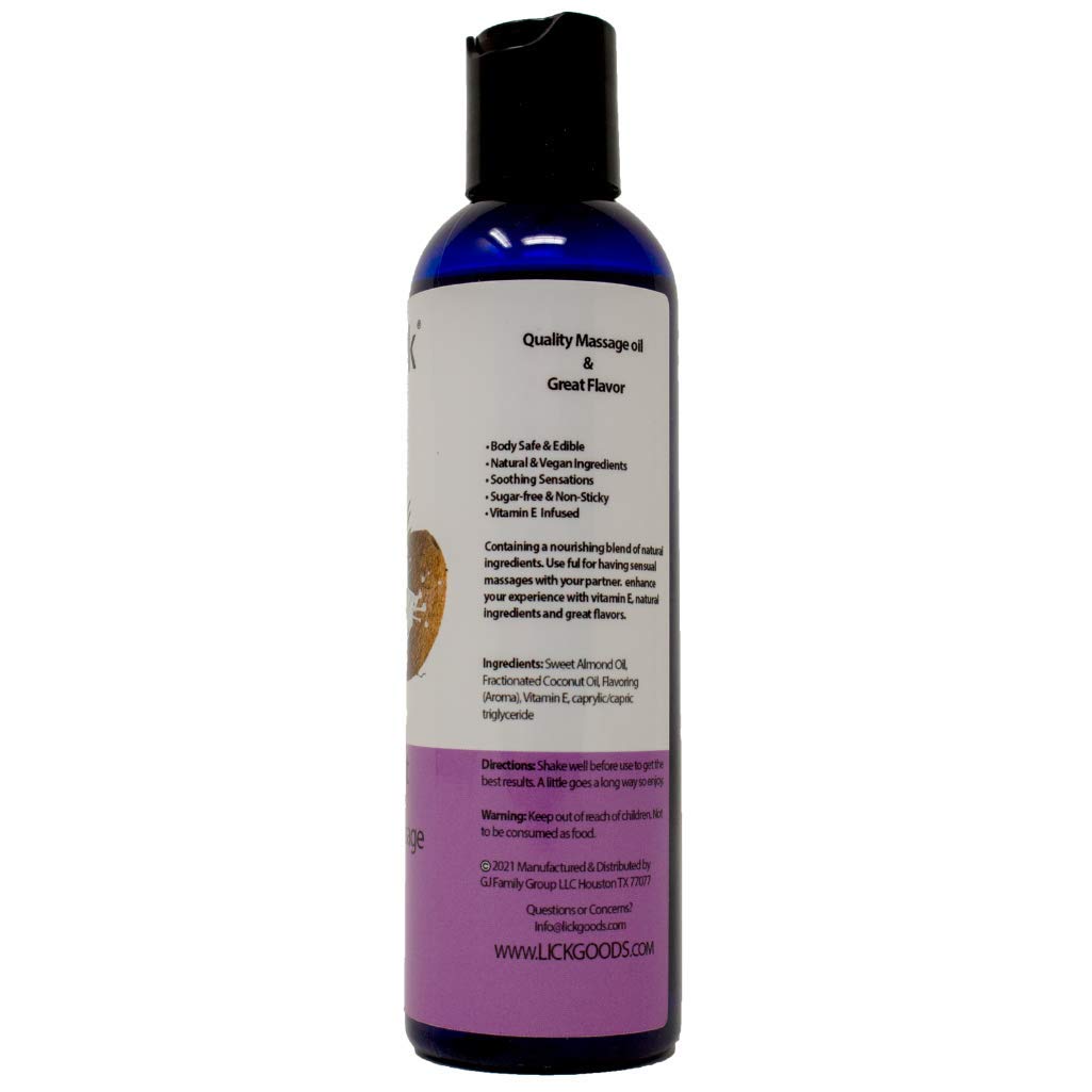 Lick Coconut Massage Oil – Romantic, Body Safe, Non-Greasy 4 oz
