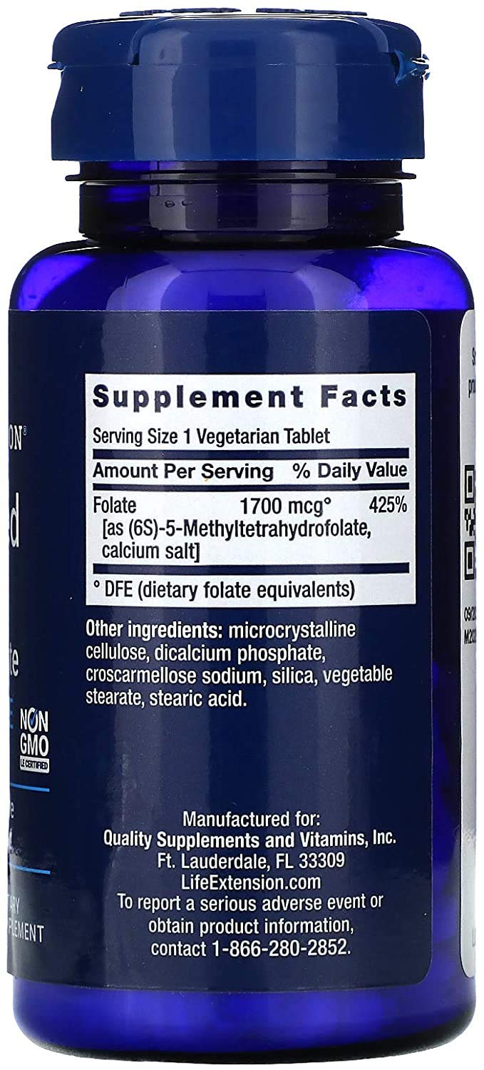 Life Extension Optimized Folate L-Methylfolate 1000 mcg - 2 Pack BritishVita | Premium UK Vitamins & Wellness Supplements