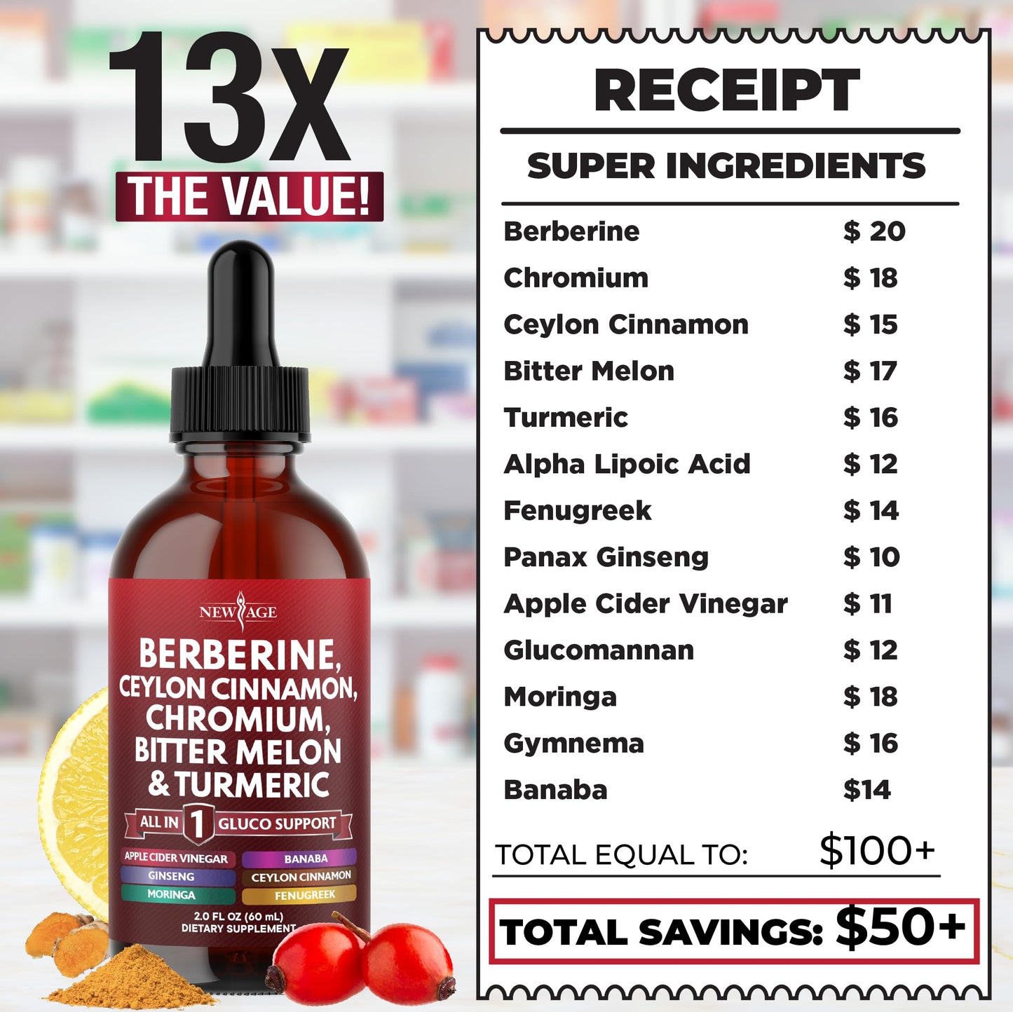 Berberine with Ceylon Cinnamon Liquid Drops – Immune Support Formula (2 oz)