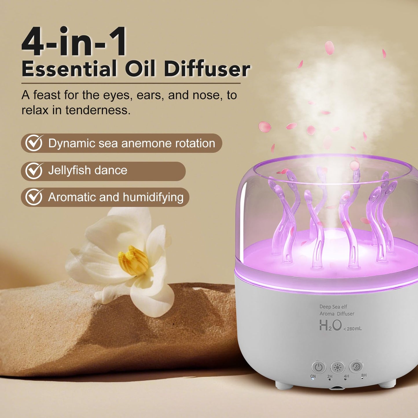 Lifgtzyn Jellyfish Diffuser 280ml - Remote Control, 7-Color LED Night Light, Auto Shut-Off