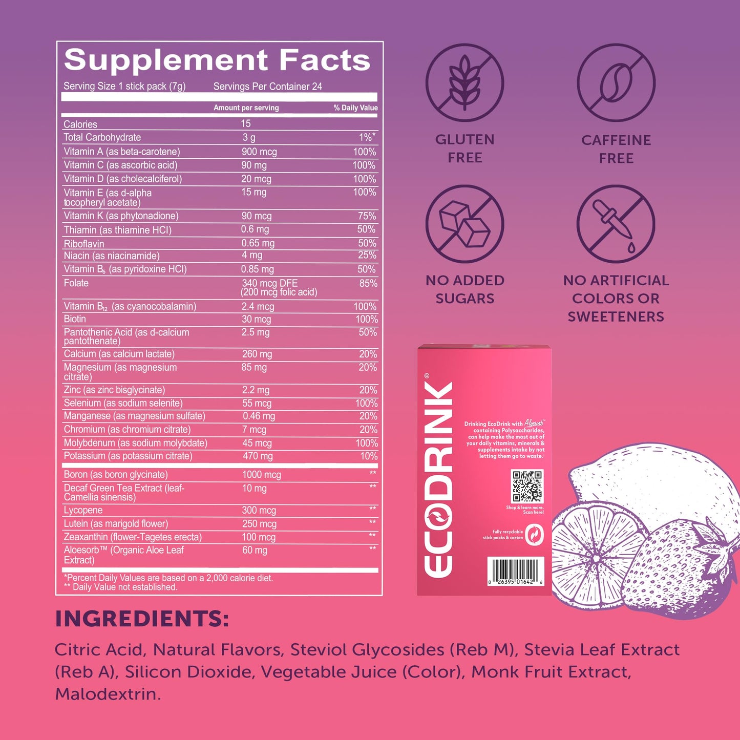 Lily of the Desert EcoDrink Strawberry Lemonade Hydration Packets - 24-Pack