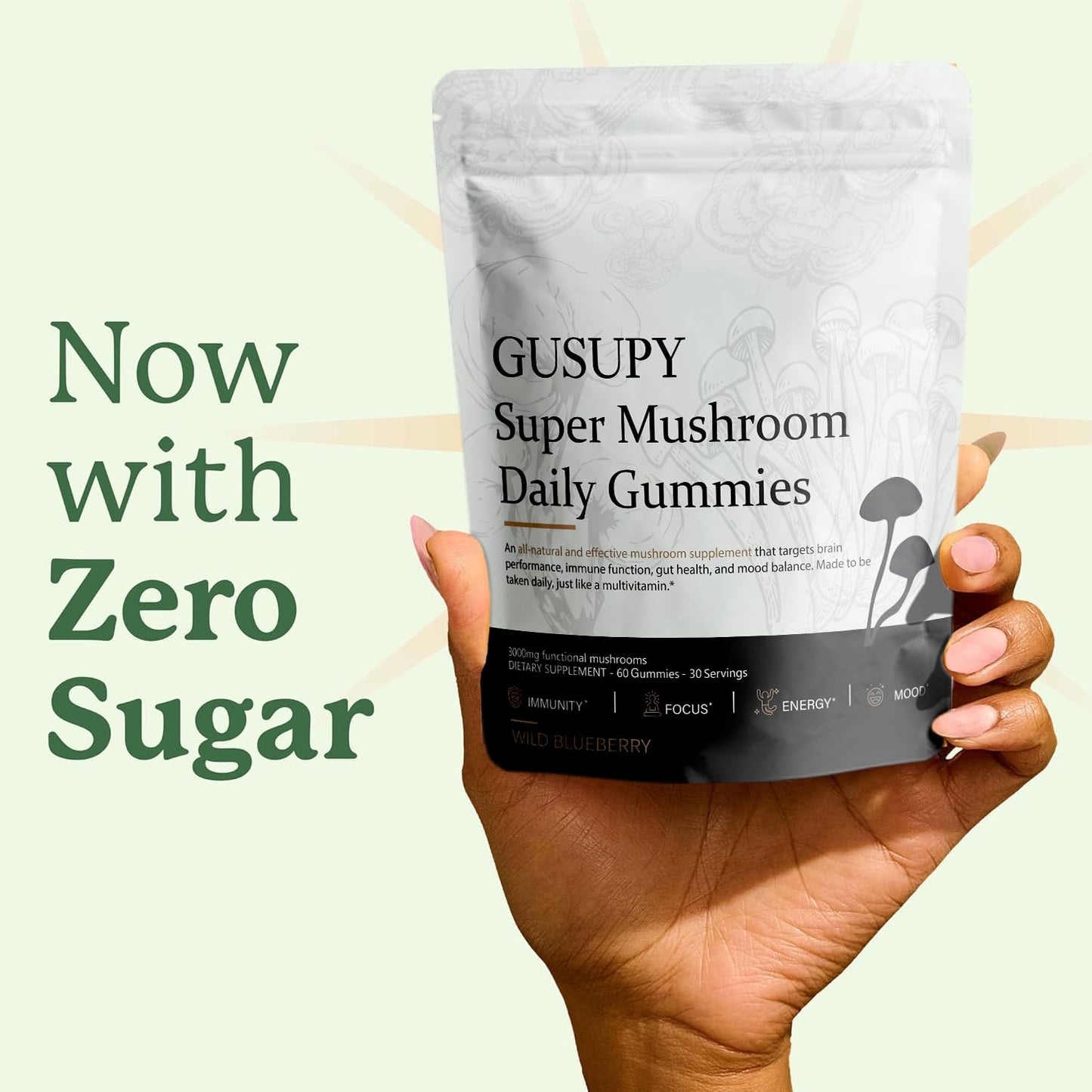 Lions Mane Mushroom Gummies - 12-Mushroom Brain Support, Blueberry, 60 Gummies