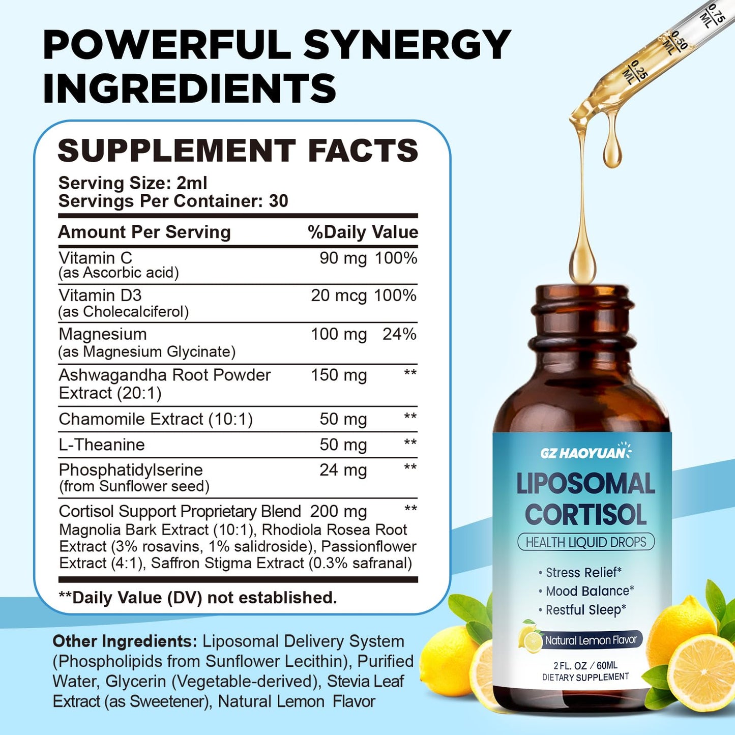 Liposomal Cortisol Liquid Drops for Women – Magnesium, Ashwagandha, L-Theanine & Phosphatidylserine