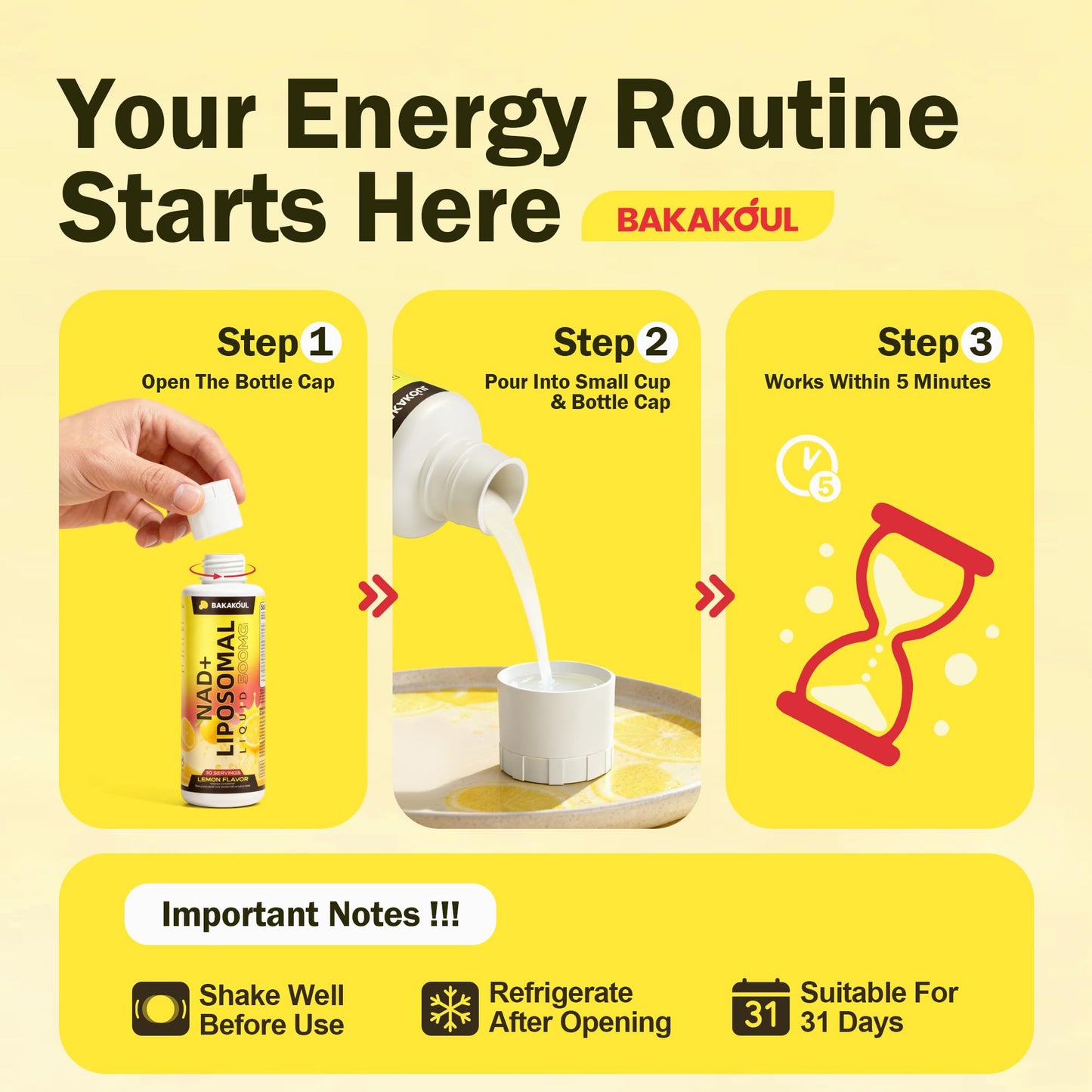 Liposomal NAD+ Liquid Supplement – Enhanced Cellular Uptake, Normal Cellular Health & Vitality (Lemon Flavor)