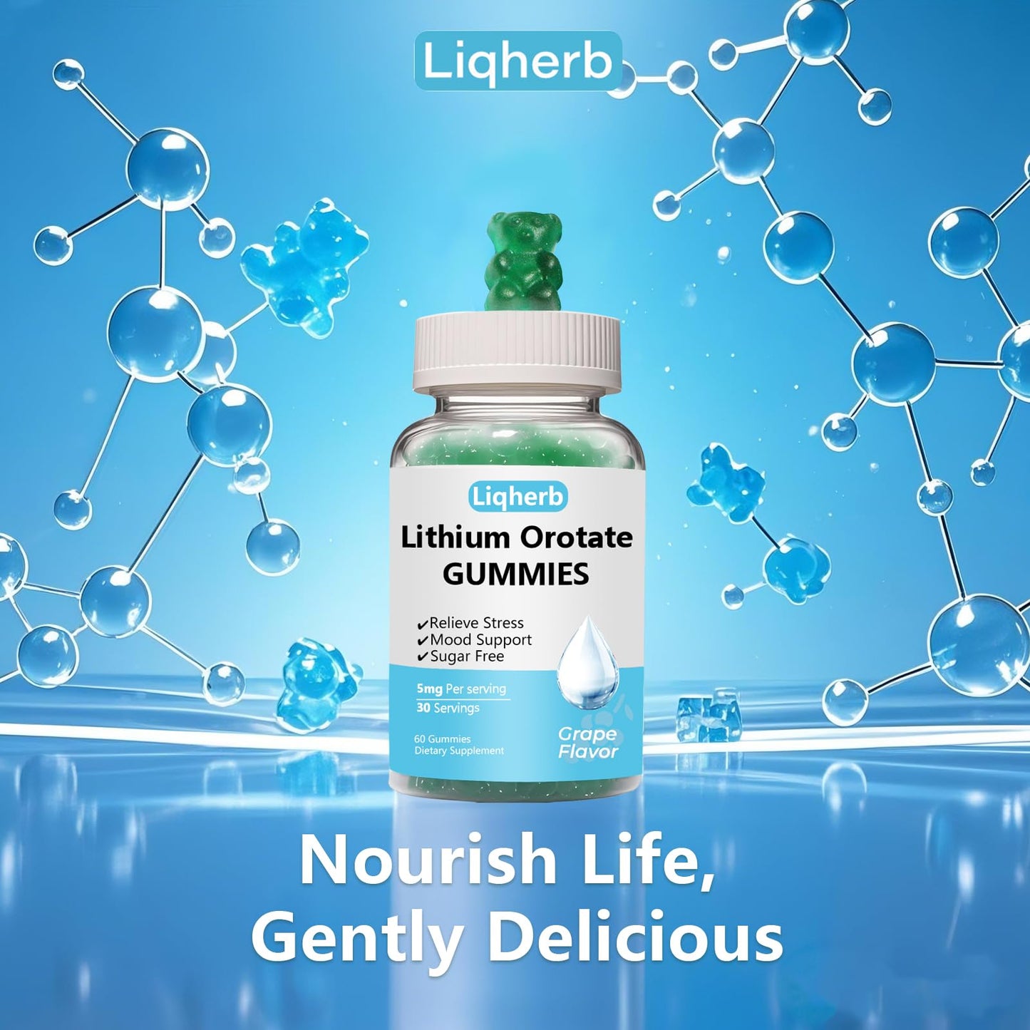 Liqherb Lithium Orotate Gummies 5mg – Mood Support & Stress Management (Vegan, Sugar-Free)