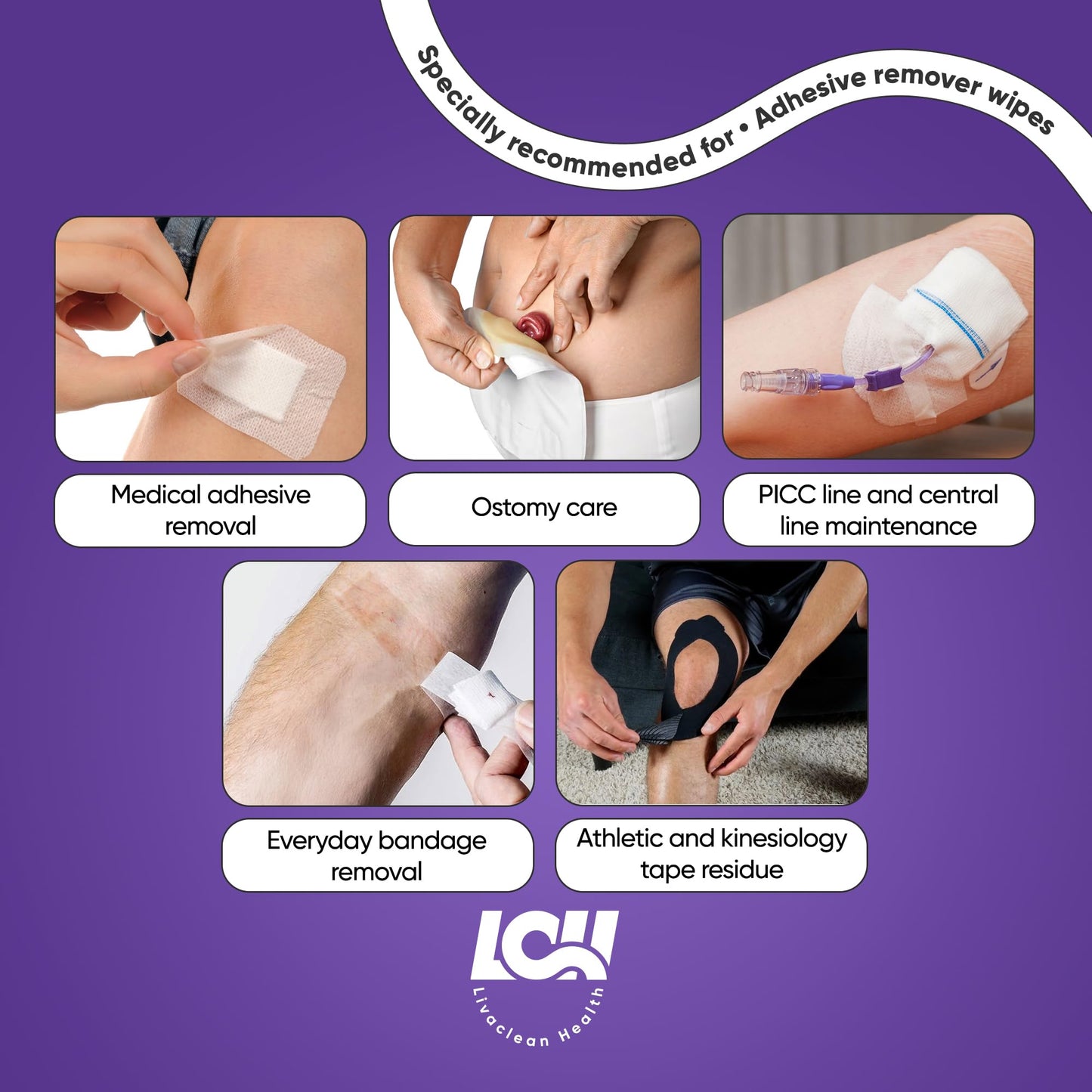 Livaclean Health 100 CT Adhesive Remover Wipes – Strong Skin Adhesive Removal for Bandages, Tapes & Ostomy
