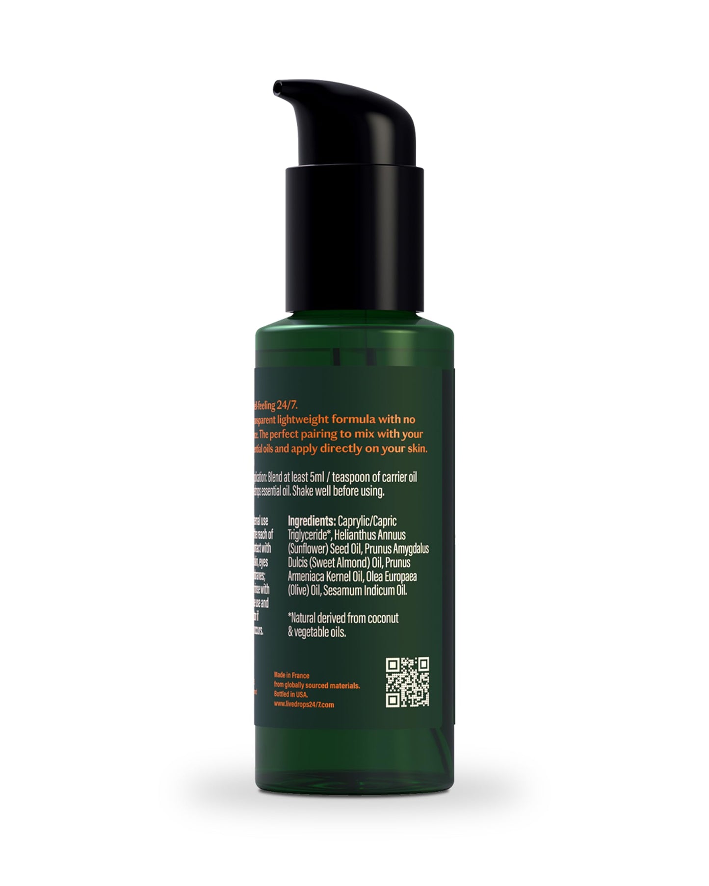 Livedrops 24/7 Unscented Carrier Oil – Cold-Pressed, Vegan, Odorless