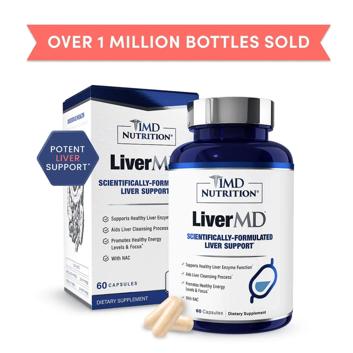 1MD Nutrition LiverMD - Liver Support Supplement with Siliphos Silybin & NAC | 60 Capsules BritishVita | Premium UK Vitamins & Wellness Supplements