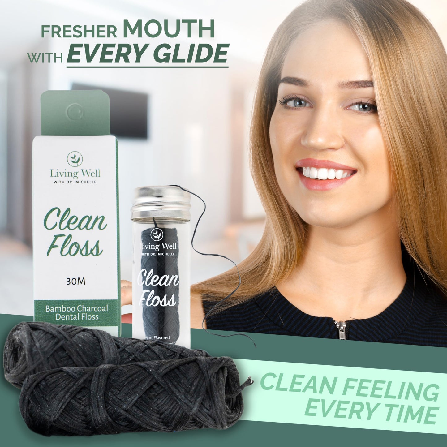 Living Well Bamboo Charcoal Dental Floss – Natural, Vegan & Biodegradable