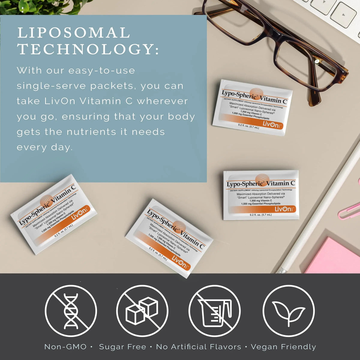 LivOn Lypo–Spheric Vitamin C 1000mg – No Sugar, Immune Support, Plant Based | 30 Packets BritishVita | Premium UK Vitamins & Wellness Supplements