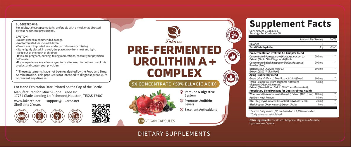 Lukaree Urolithin A+ Complex Supplement, 120 Count BritishVita | Premium UK Vitamins & Wellness Supplements