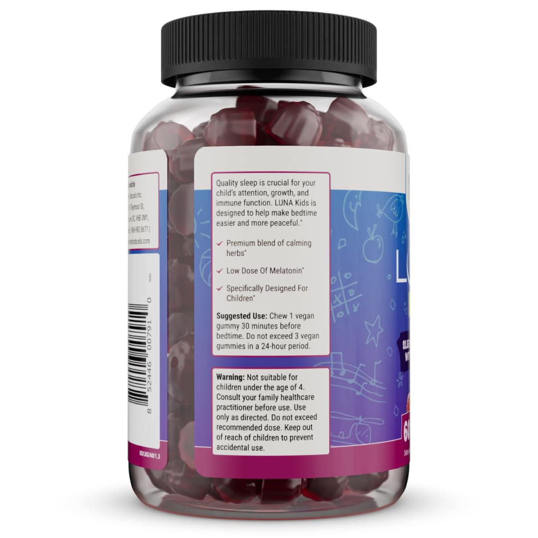 Luna Kids Sleep Gummies – Non-Habit Melatonin for Children, Mixed Berry (60 Vegan Gummies)