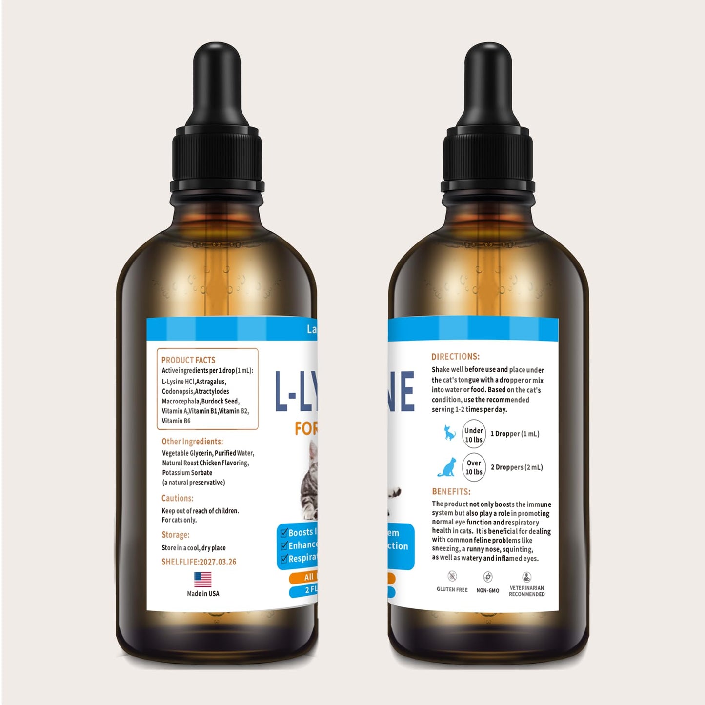 2PCS Lysine for Cats – Immune Support, L-Lysine Supplement for Feline Respiratory Health