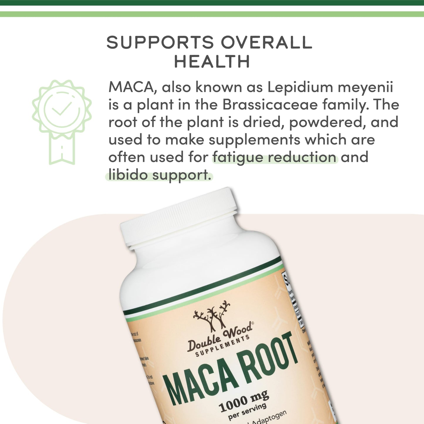 Maca Root Capsules for Women & Men – 300 Count, 1,000mg per Serving | Peru-grown Maca Powder | Double Wood