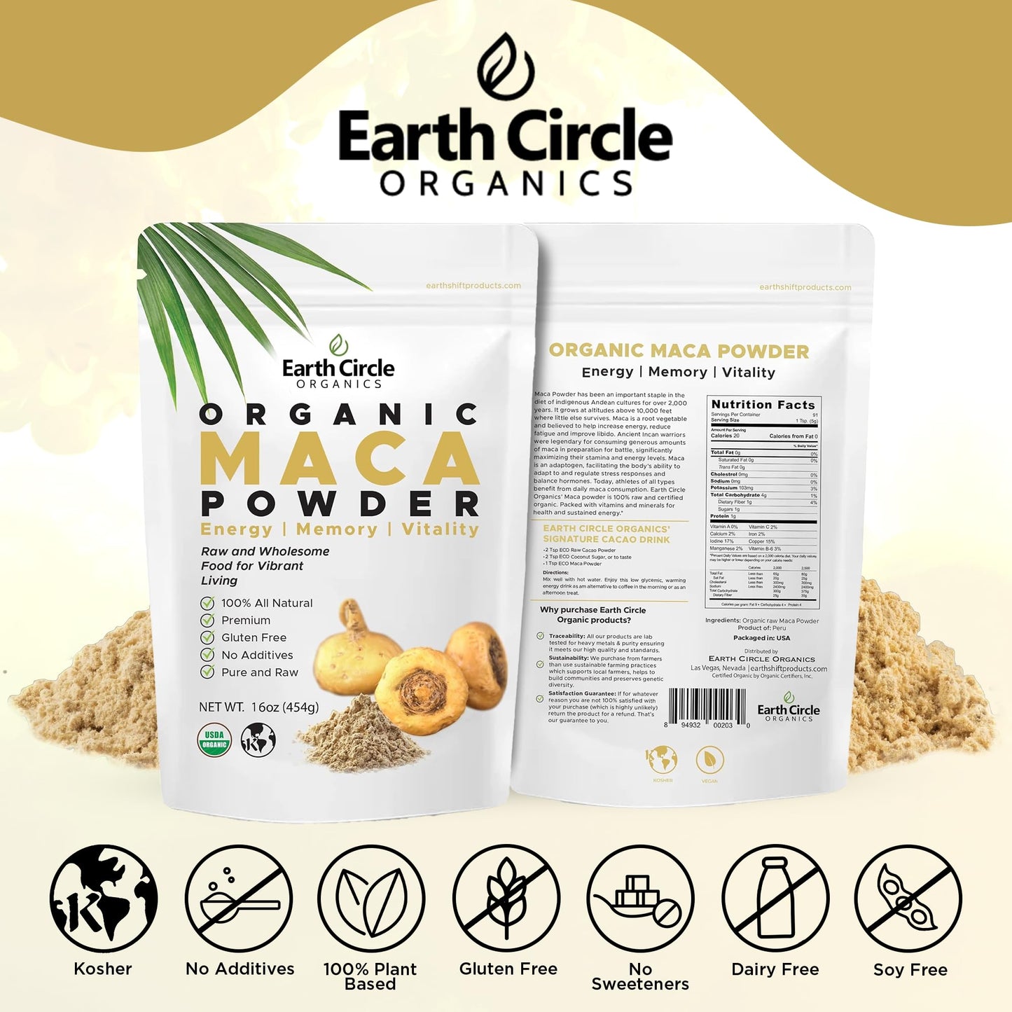 Yellow Maca Root Powder - Natural Energy, Weight Support & Women's Fertility - Vegan, 1 Pound