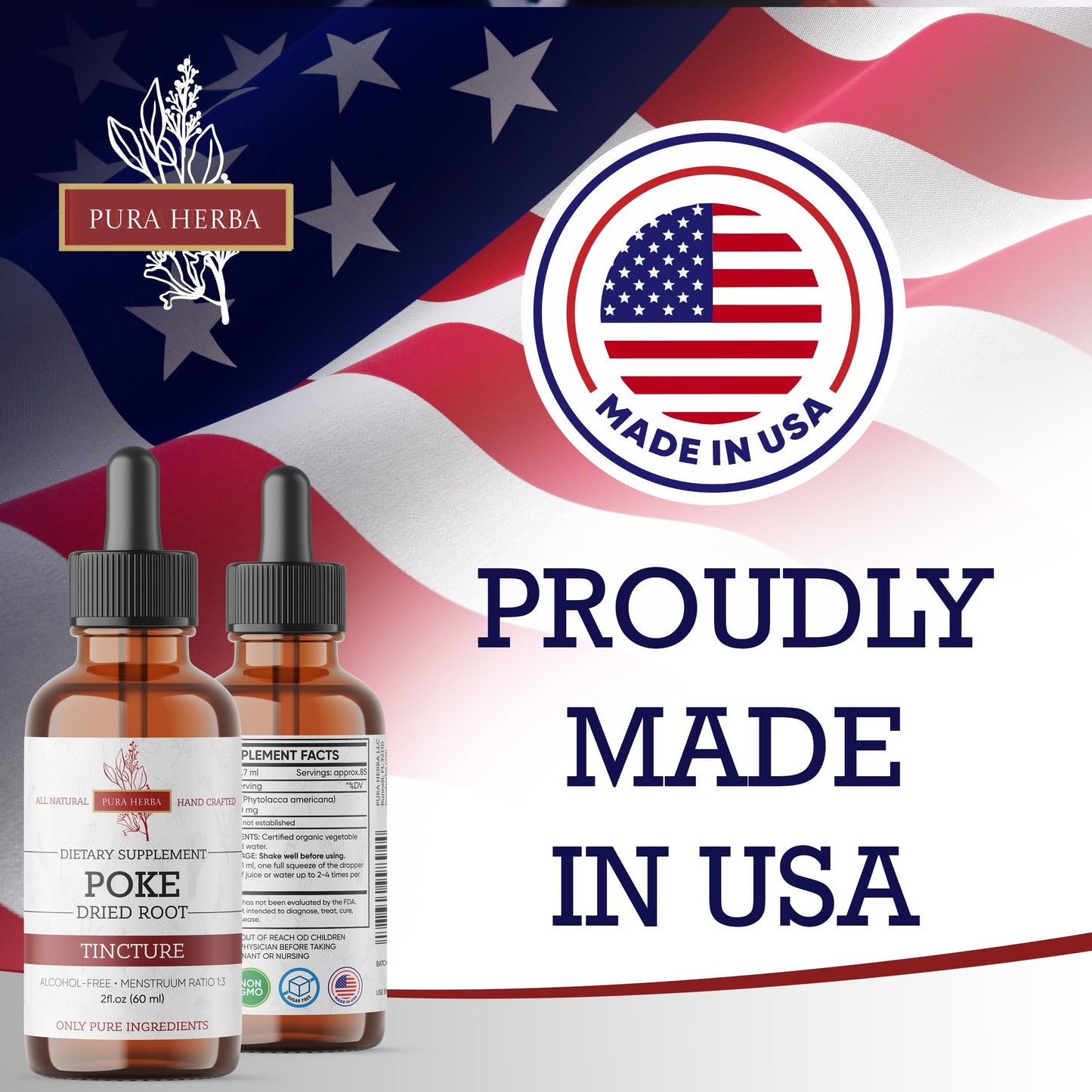 Pura Herba Organic Poke Root Tincture | Immune & Lymphatic Support | 2 oz | Made in USA