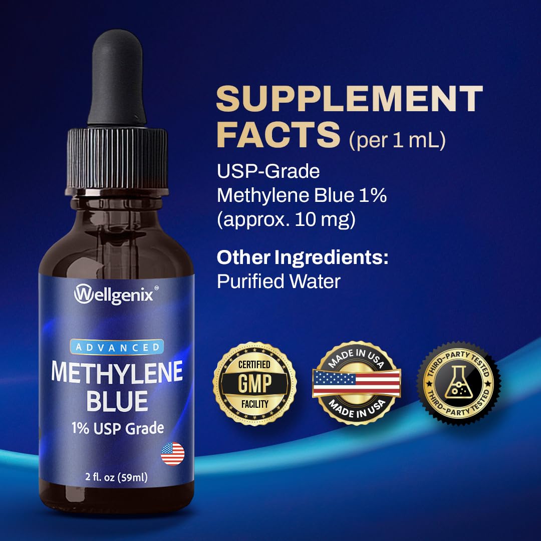Wellgenix Methylene Blue Drops 1% USP Grade – Pharmaceutical Grade, Formaldehyde-Free (2 fl oz)