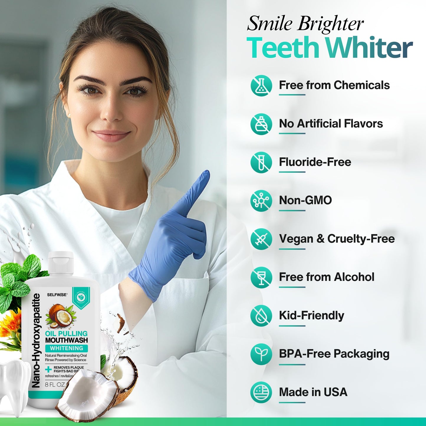 Nano-Hydroxyapatite Oil Pulling Mouthwash – Teeth & Gums, Organic