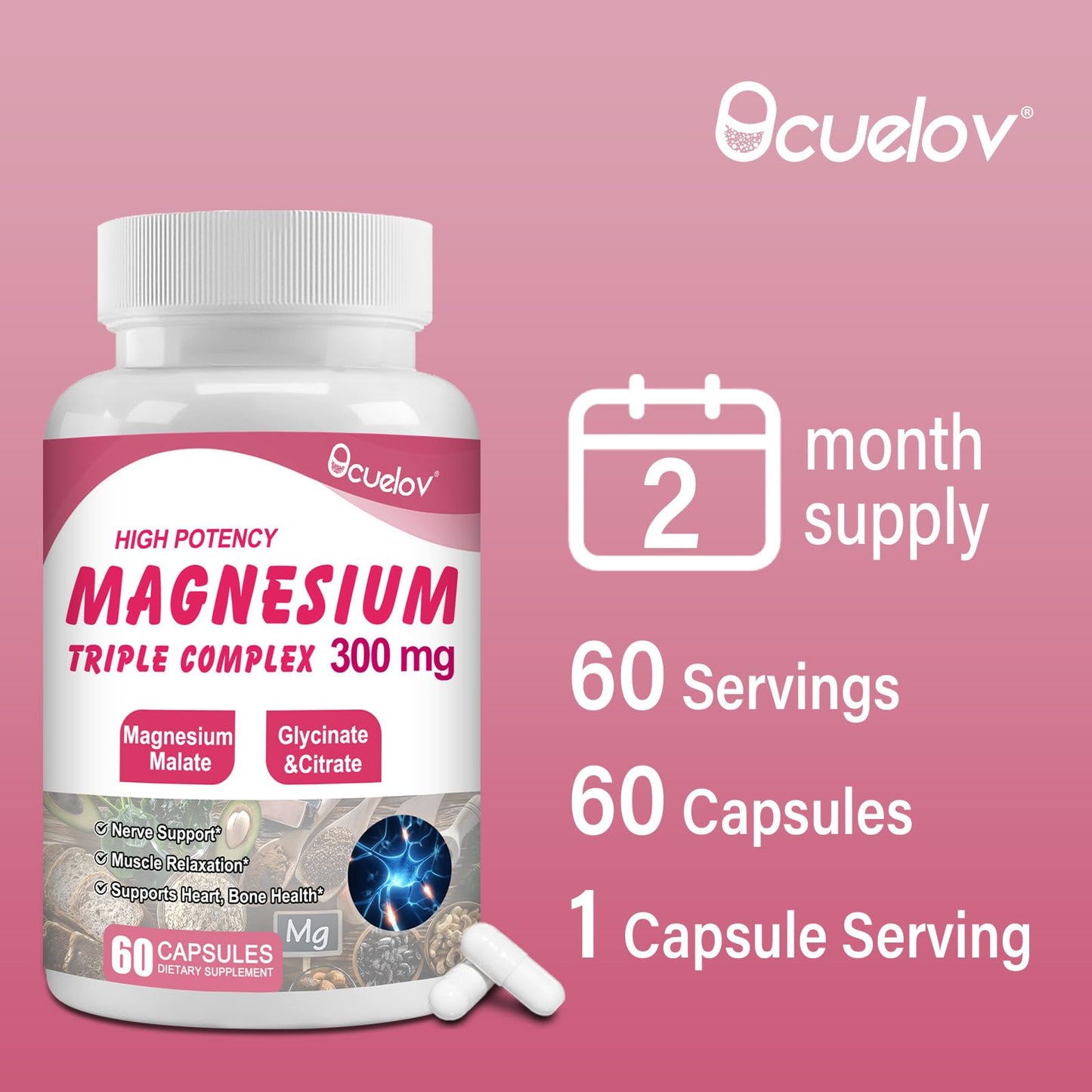 Triple Magnesium Complex 300mg – Glycinate, Malate & Citrate | 60 Caps | Vegan & Non-GMO