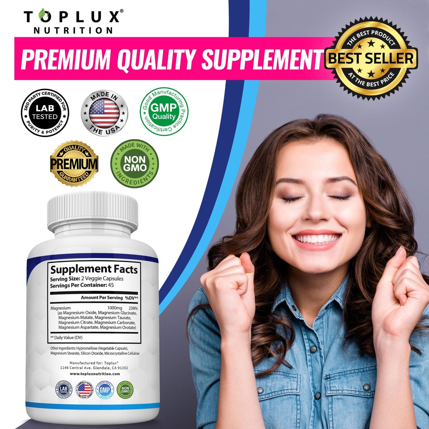 Magnesium Complex 8-Elemental 1000mg – Glycinate, Citrate, Malate, Taurate | 90 Veg Capsules