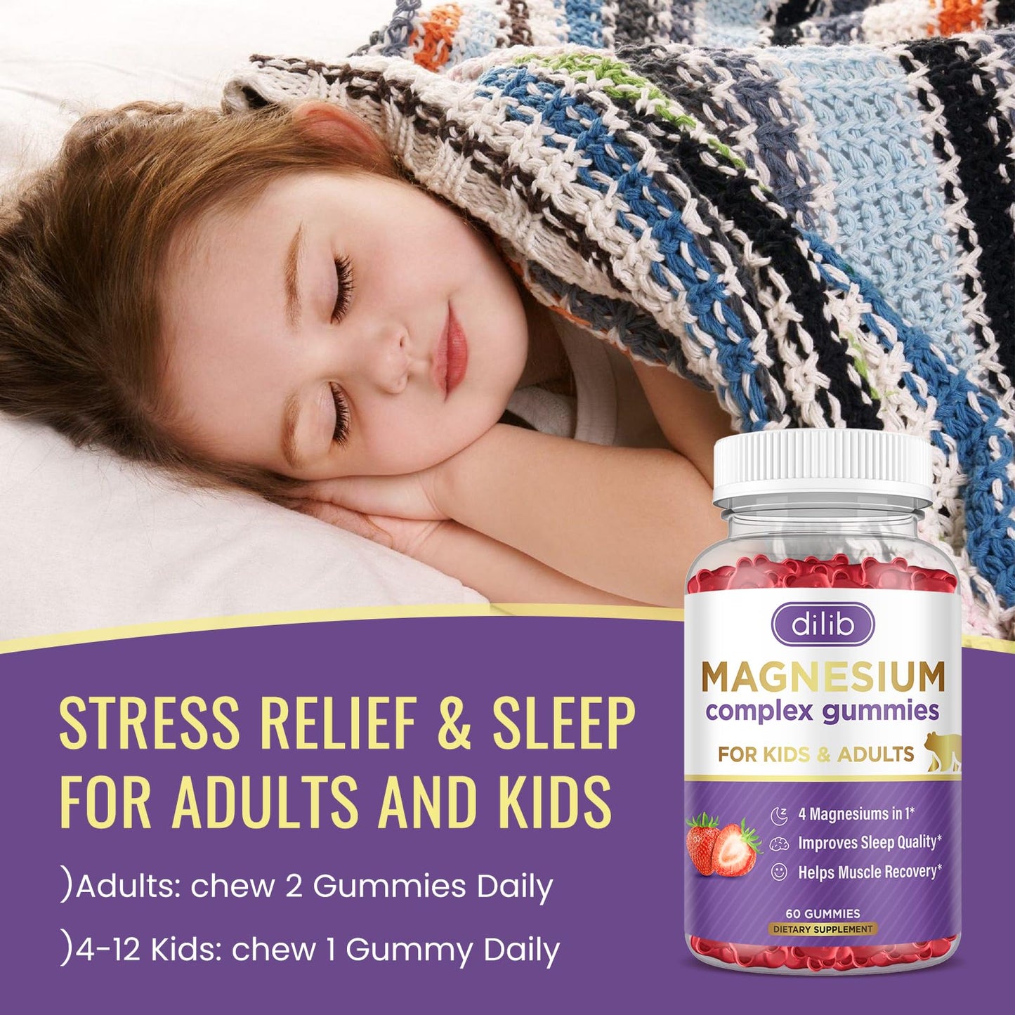 Magnesium Complex Gummies for Kids & Adults | Calm Chewable Gummies | 60 Gummies