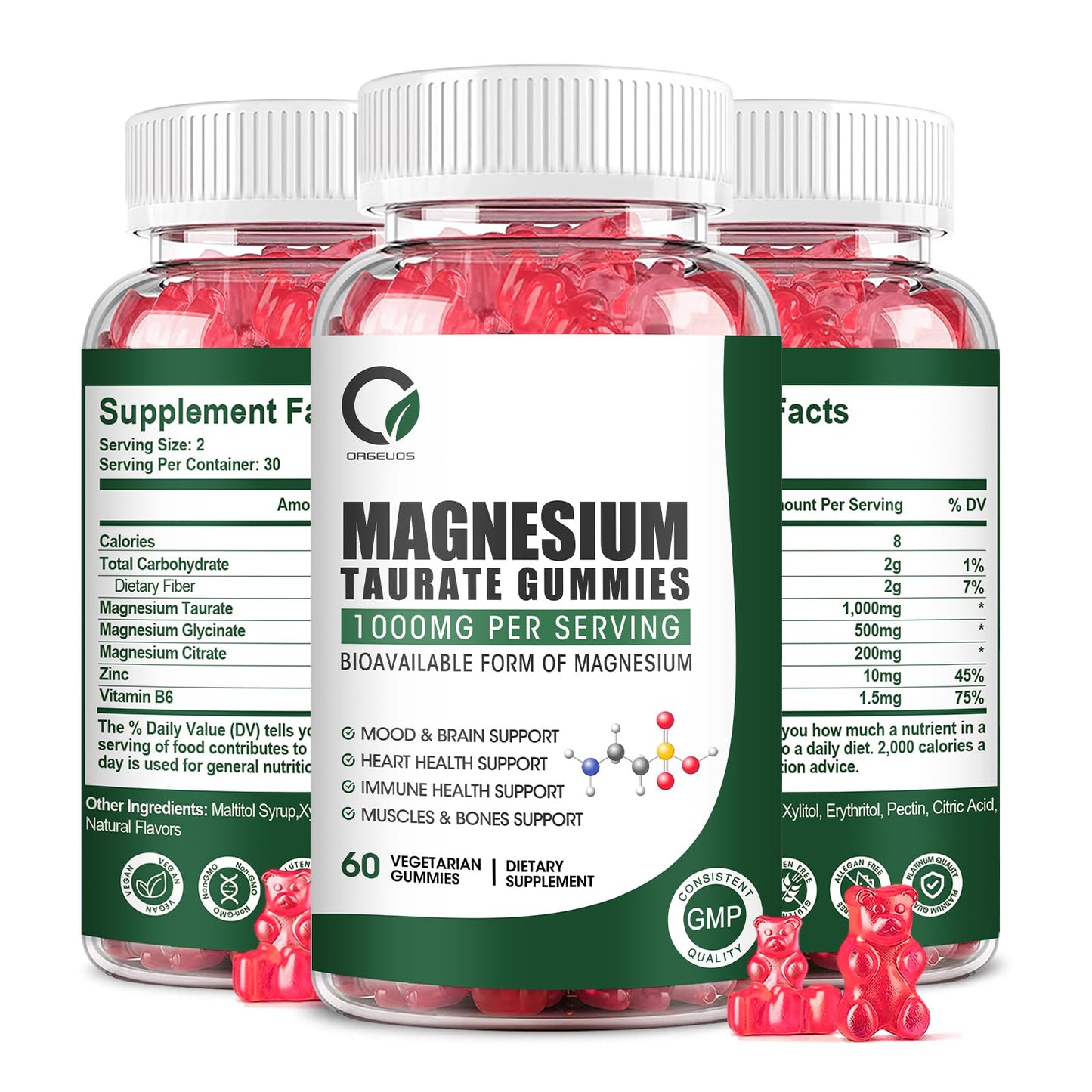 Magnesium Taurate Gummies – Three Forms for Heart Health, Muscle Function & Mood (Vegetarian, Non-GMO)