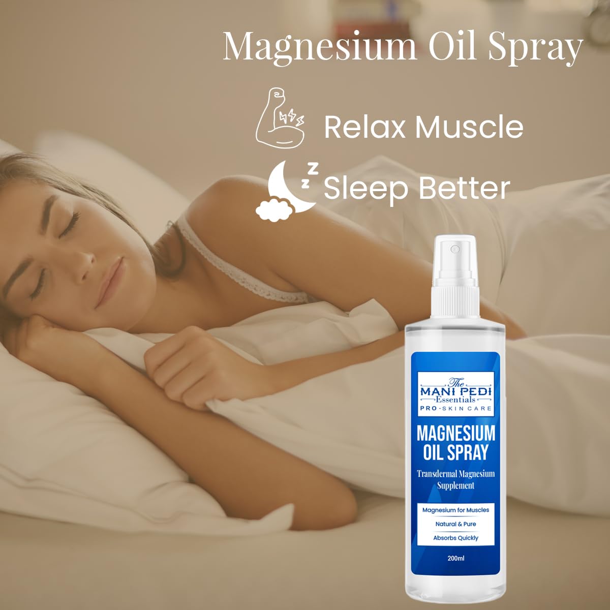 The Mani Pedi Essentials Magnesium Oil Spray – Quick Absorbing Topical Magnesium for Muscles & Sleep (7 fl oz)
