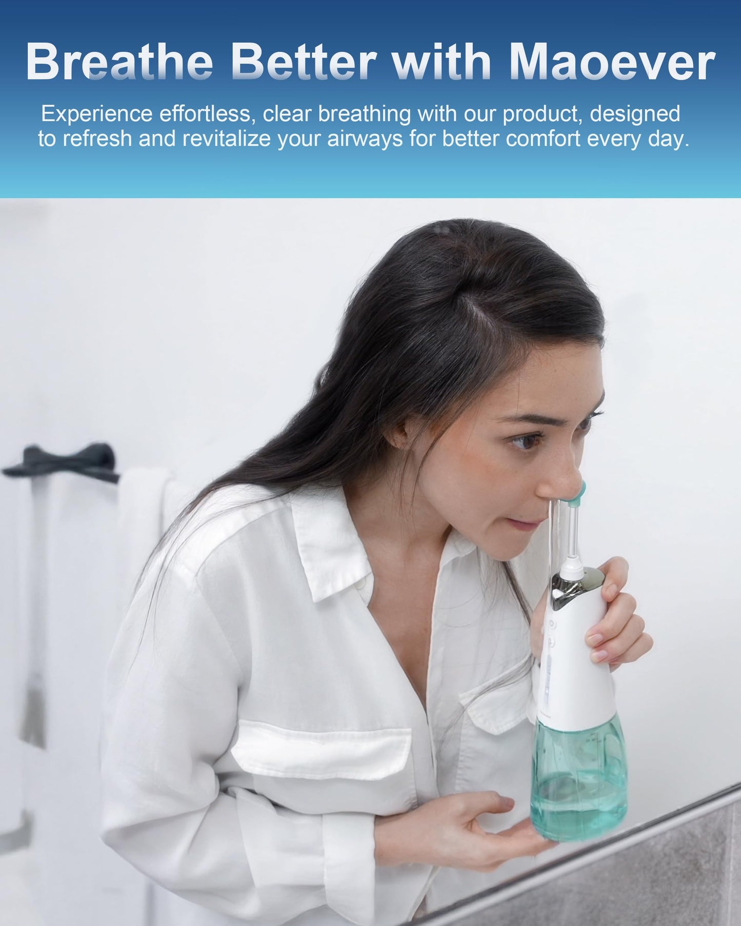 MAOEVER Nasal Irrigation System - Cordless Sinus Rinse, 5 Modes, 6 Tips