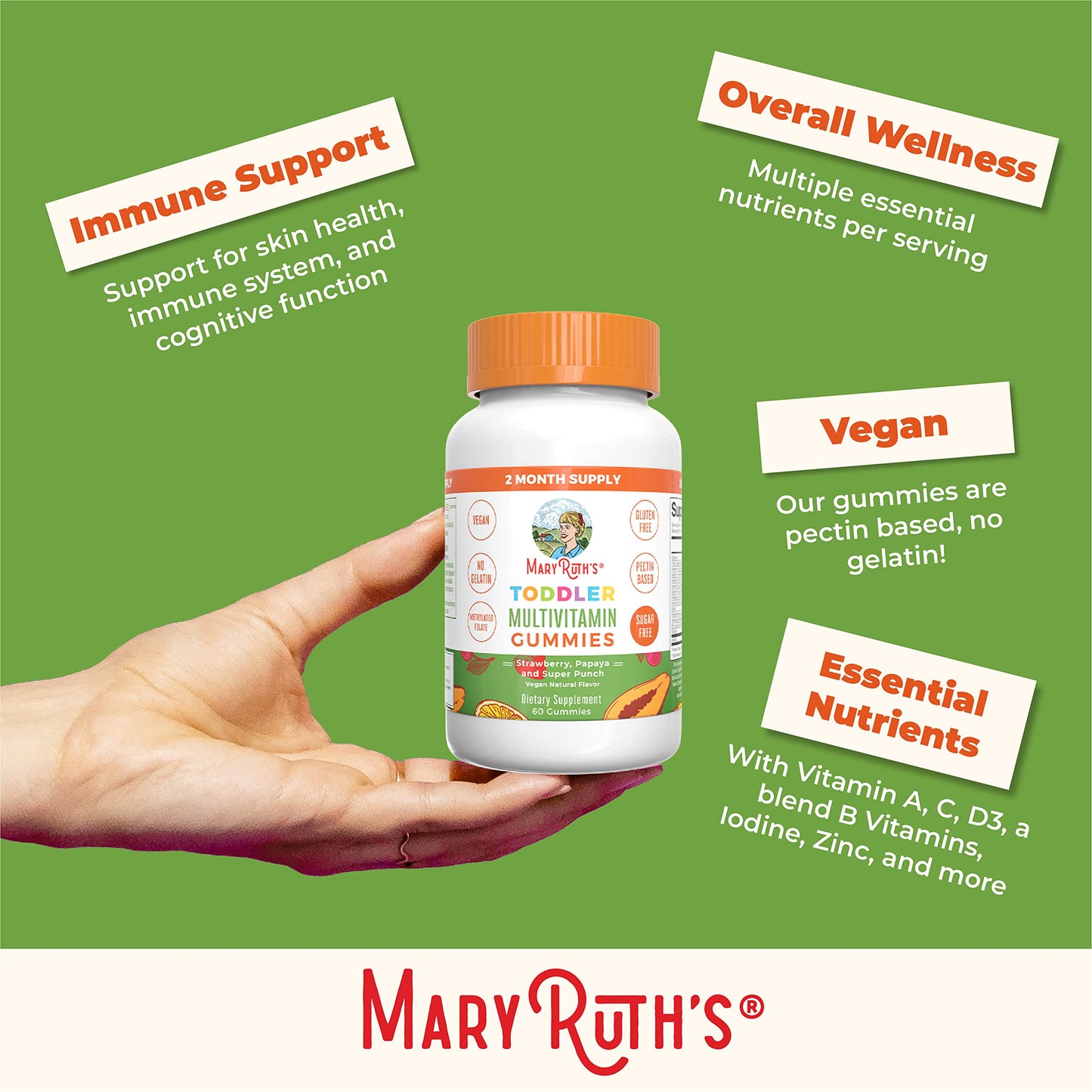MaryRuth Organics Toddler Multivitamin Gummies – Sugar Free, Vegan, 60 Count