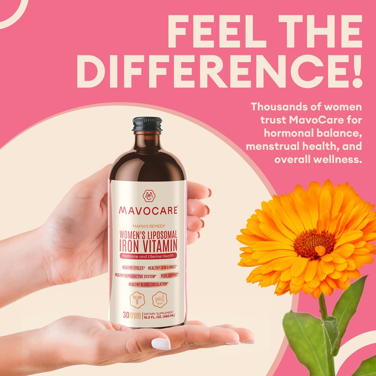 MavoCare Daily Liposomal Iron + Beetroot Vitamin | Hormone Health, Uterine & Fertility Support | Vegan Liquid Vitamin 15.2 fl oz