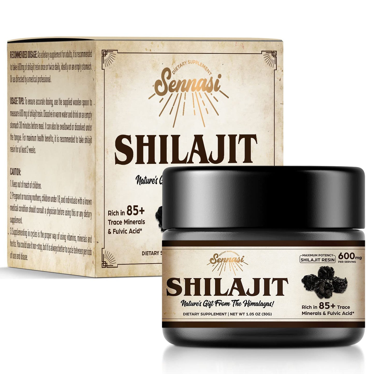 Shilajit Pure Himalayan Organic Resin 600mg – 30g Bottle | 85+ Minerals