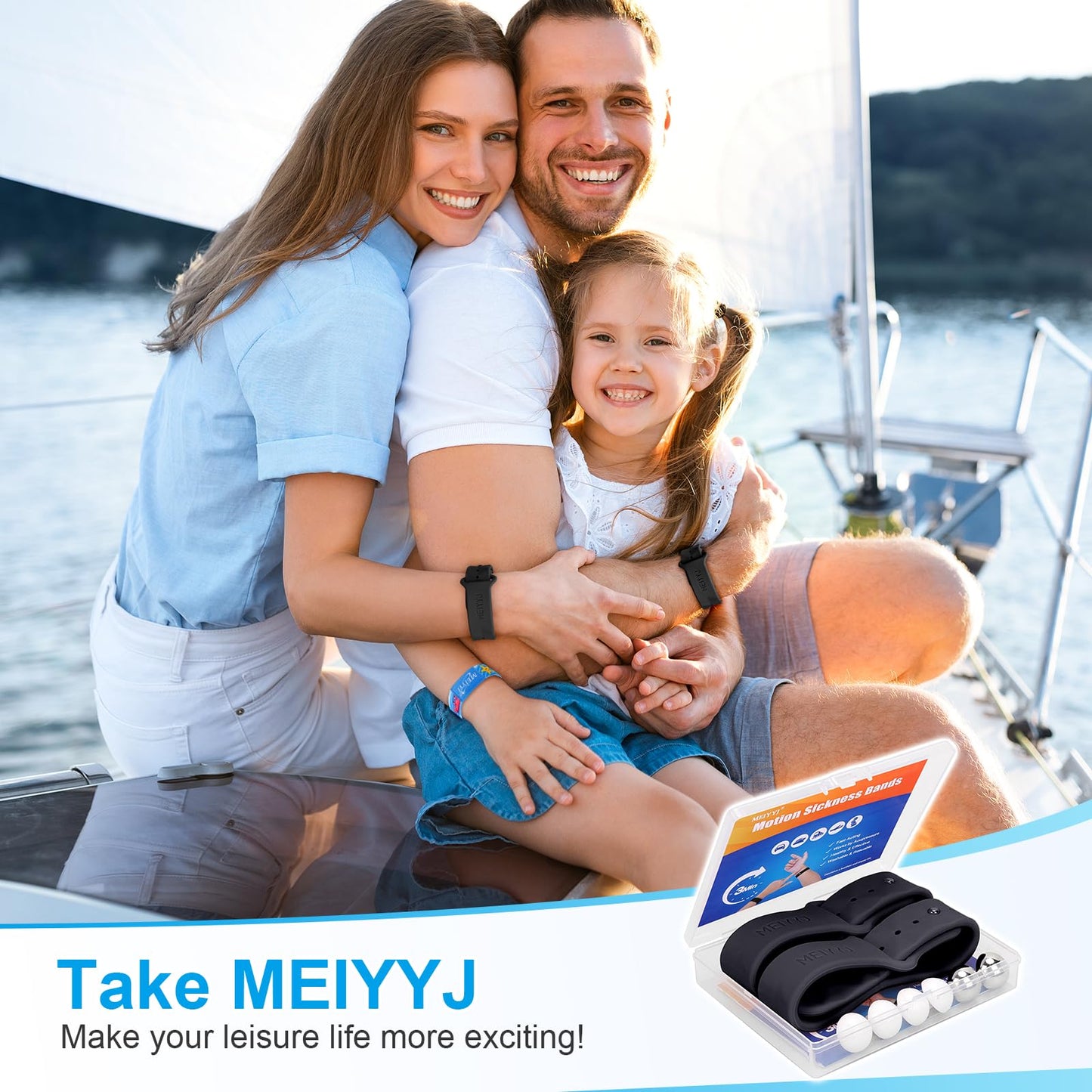 MEIYYJ Motion Sickness Bands for Travel — Sea Wristbands for Adults & Kids (1 Pair Black + 1 Pair Pink)