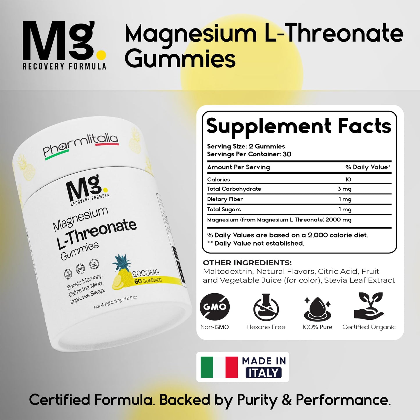 Magnesium L-Threonate Gummies – Brain Support, Sleep & Focus | Pineapple 60 Count