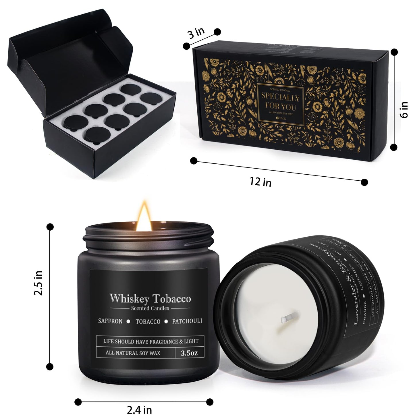 8 Pack Men Scented Soy Candles Set – Aromatherapy Gift for Men