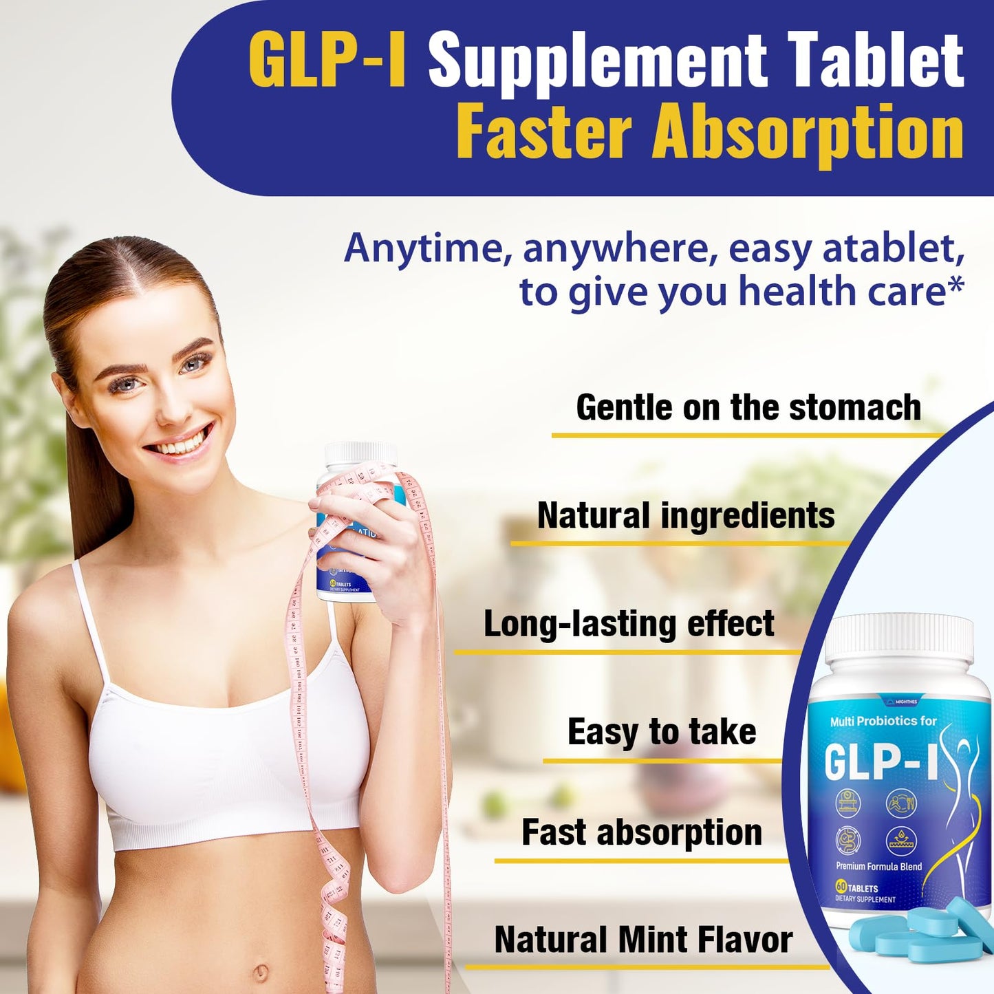 Mightnes GLP-I 26-in-1 Probiotic GLP-I Supplement – Digestive & Gut Health (60 Count)