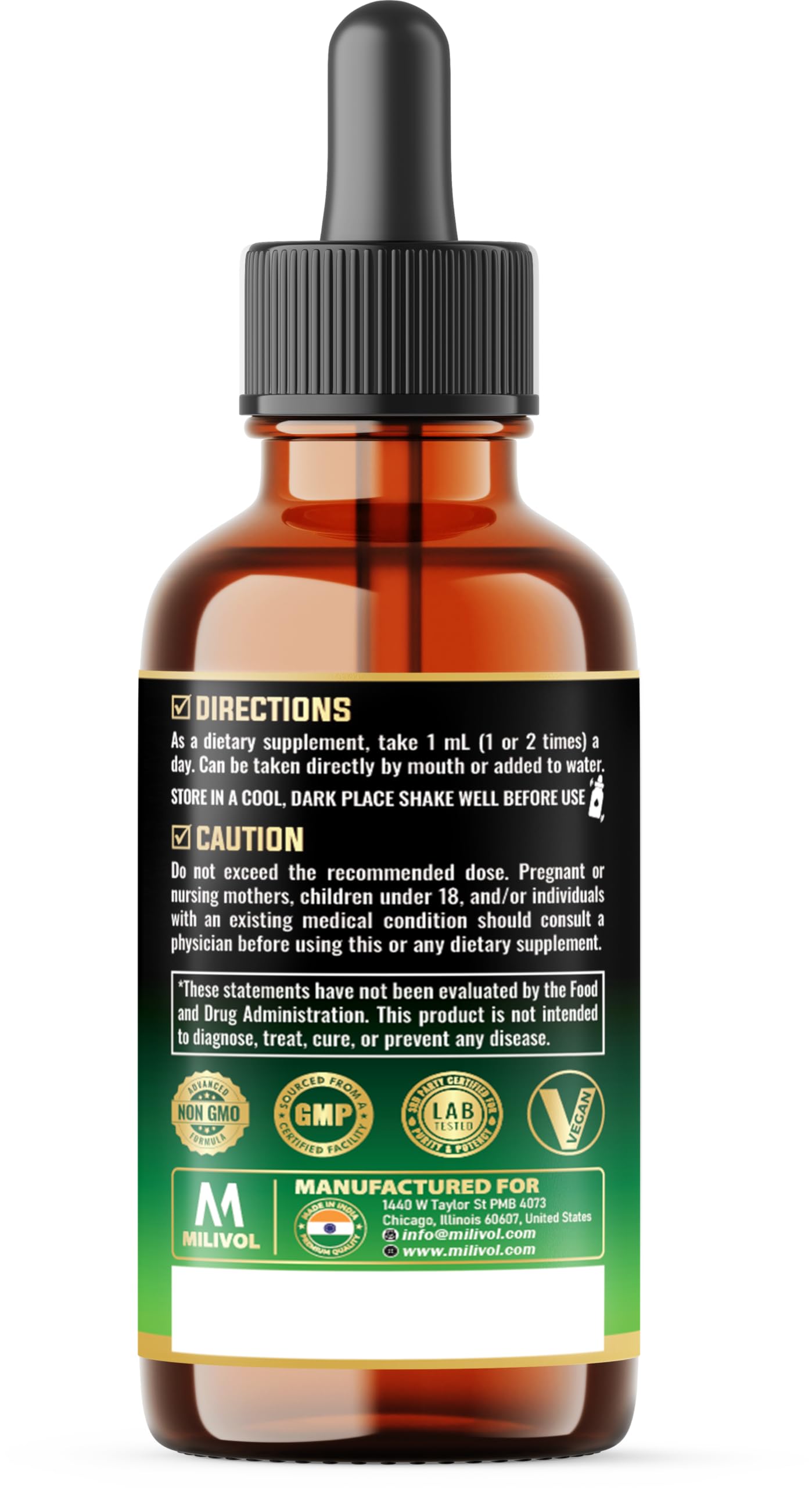 MILIVOL 10in1 Magnesium Drops – Lemon (2oz) | L-Threonate, Glycinate, Ashwagandha