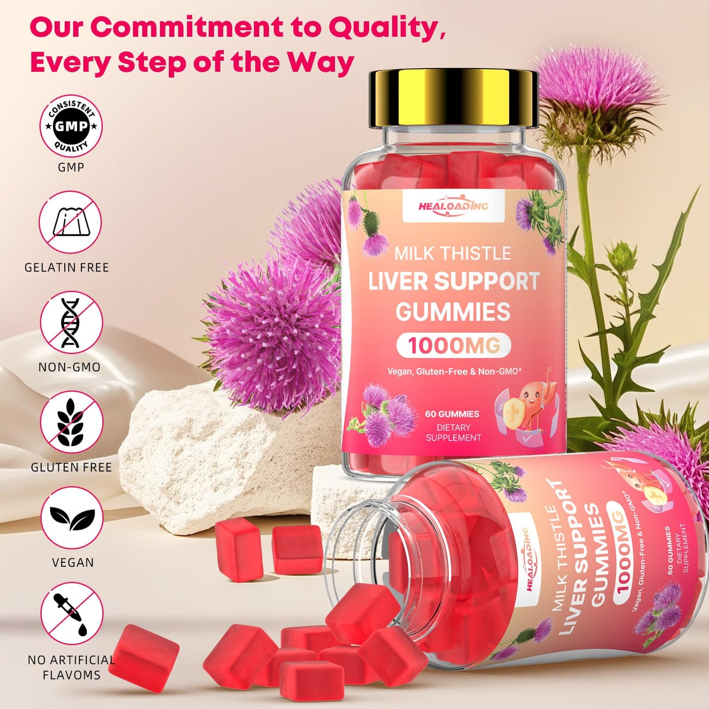 Milk Thistle Liver Detox Gummies - 1000mg per Serving, Sugar-Free, Turmeric, NAC & Folate | Non-GMO & Gluten-Free