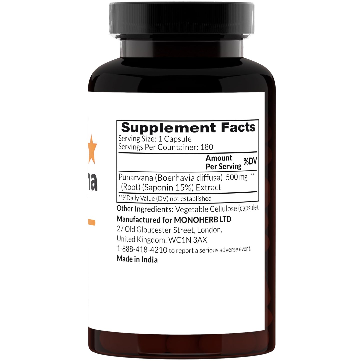 MONOHERB Punarvana Extract 500 mg - 180 Capsules | Extra Strength Herbal Supplement
