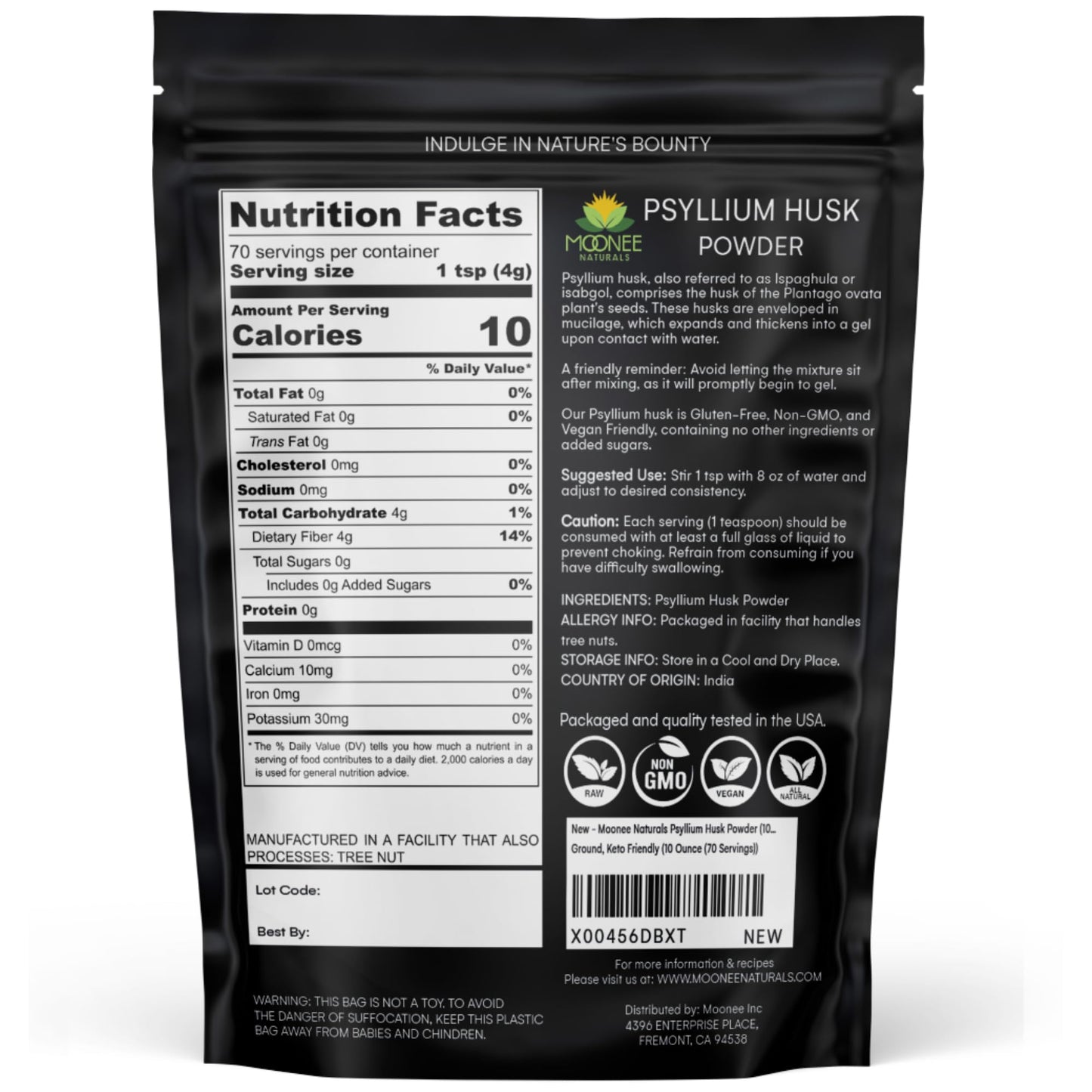 Moonee Naturals Psyllium Husk Powder - 10 oz, Gluten Free, Keto